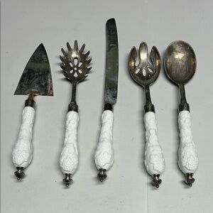Silver plated white handle serving set